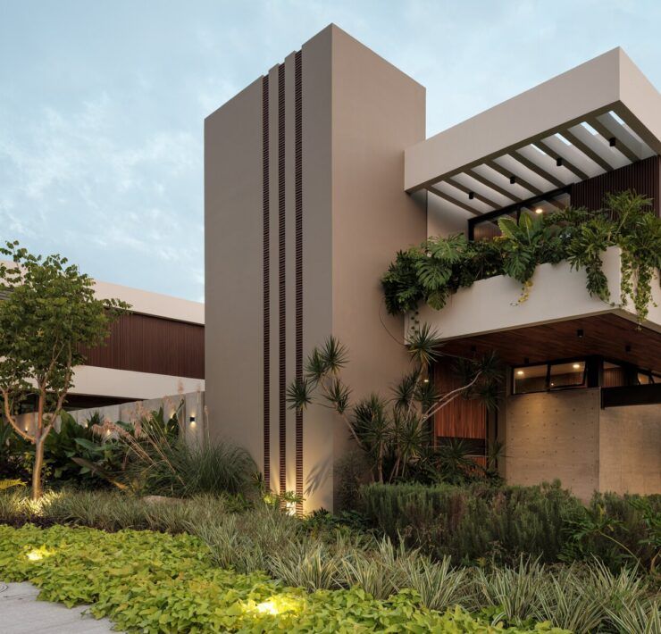 Casa Kerany, casa contemporánea en Colima iluminada al atardecer, por Di Frenna Arquitectos