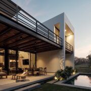 Casa Amadar, casa residencial en Colima de Di Frenna Arquitectos, terraza y alberca al atardecer